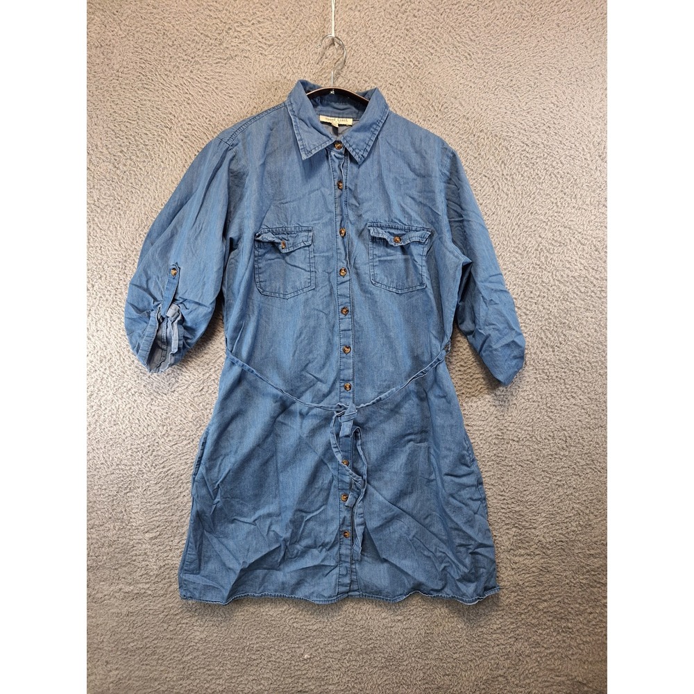 Speed Limit Dress Women XL Blue Denim Shirt Dress Belted Boho Casual Minimalist